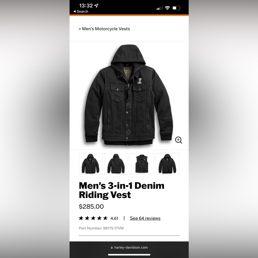 Harley Davidson Mens 3 in 1 Riding Vest - Hoodie only